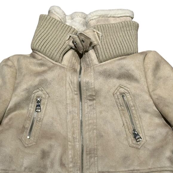 Steve Madden Faux Suede and Fur Womens Size Medium Full Zip Coat in Cream - Picture 4 of 9